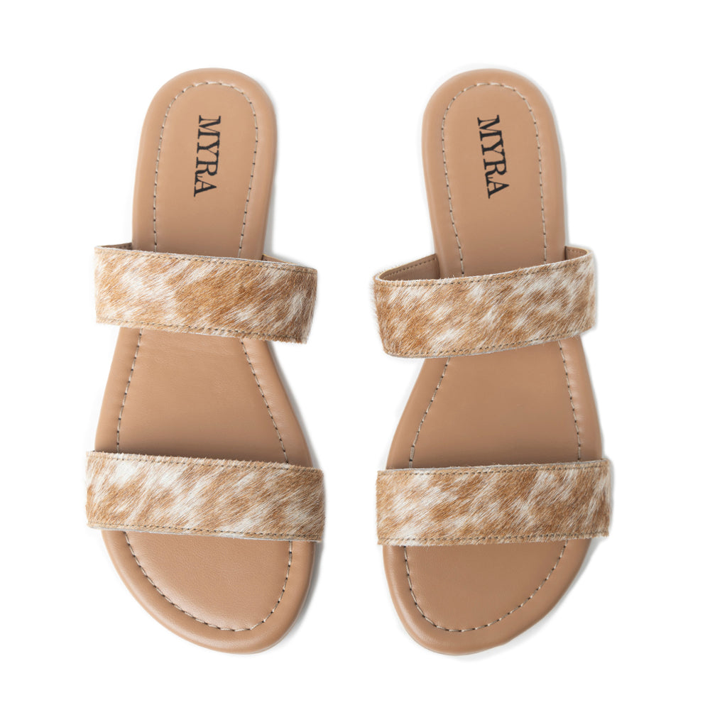 Vaquero Leather Hairon Sandals in Oakdust Brown