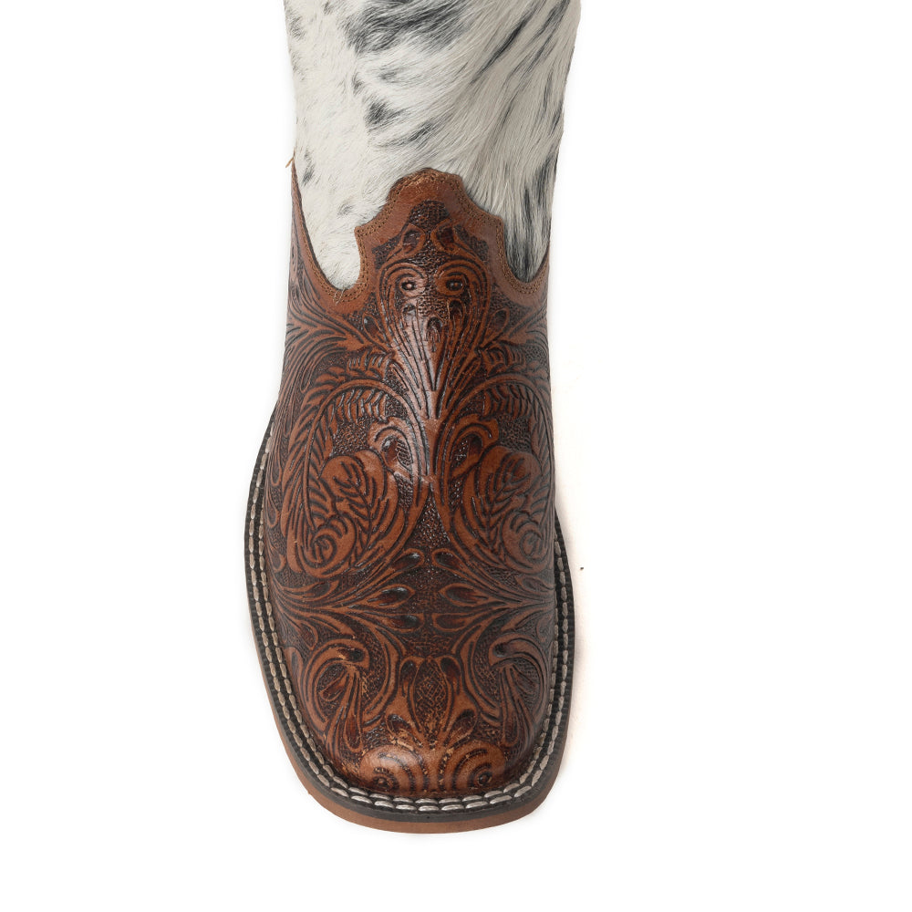 Savanna Handtooled Leather Boots in Black & White