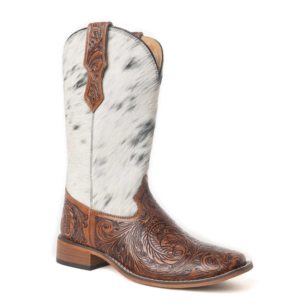 Savanna Handtooled Leather Boots in Black & White