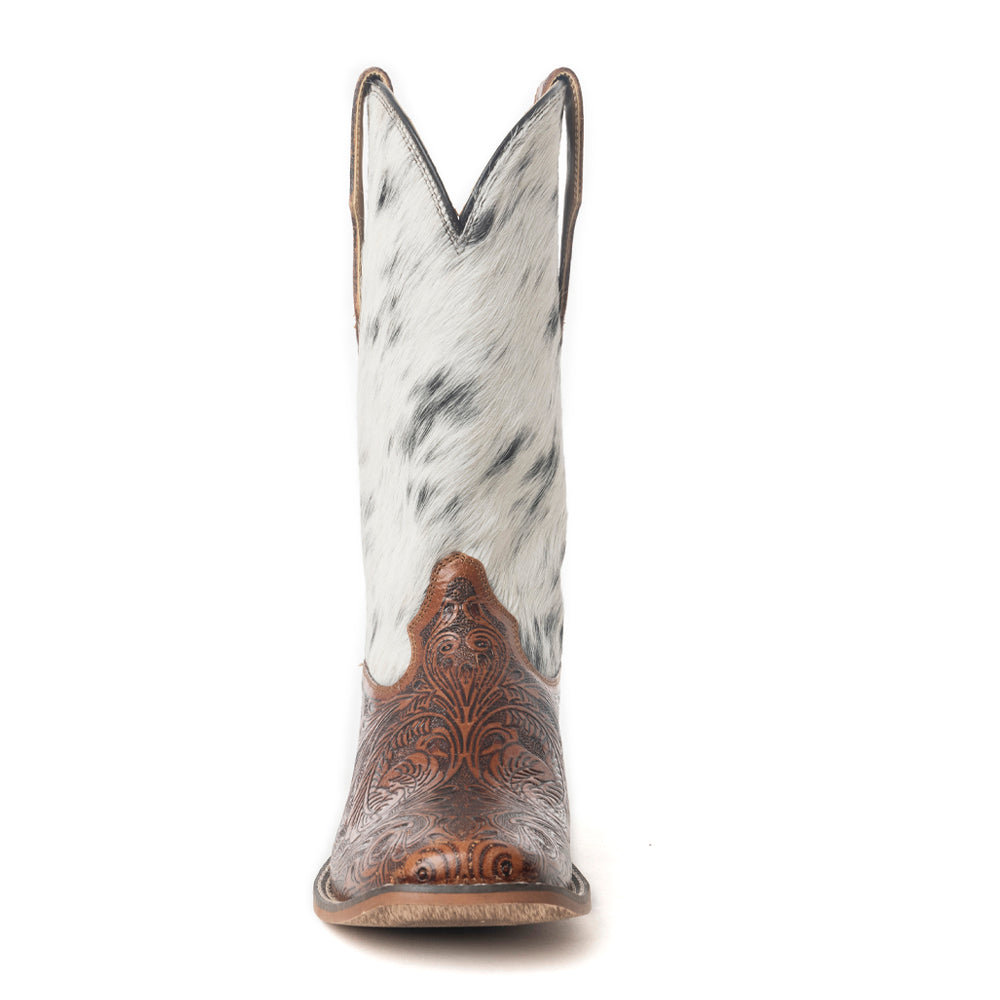 Savanna Handtooled Leather Boots in Black & White