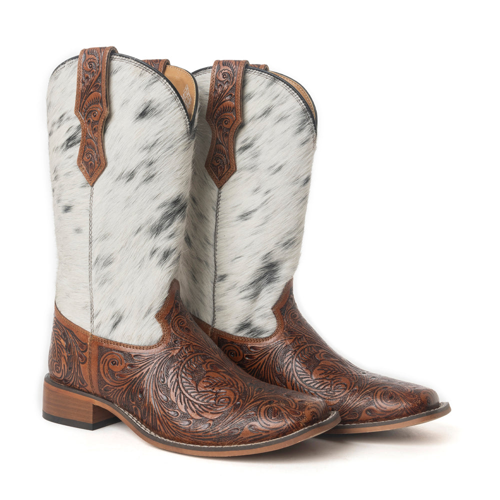 Savanna Handtooled Leather Boots in Black & White