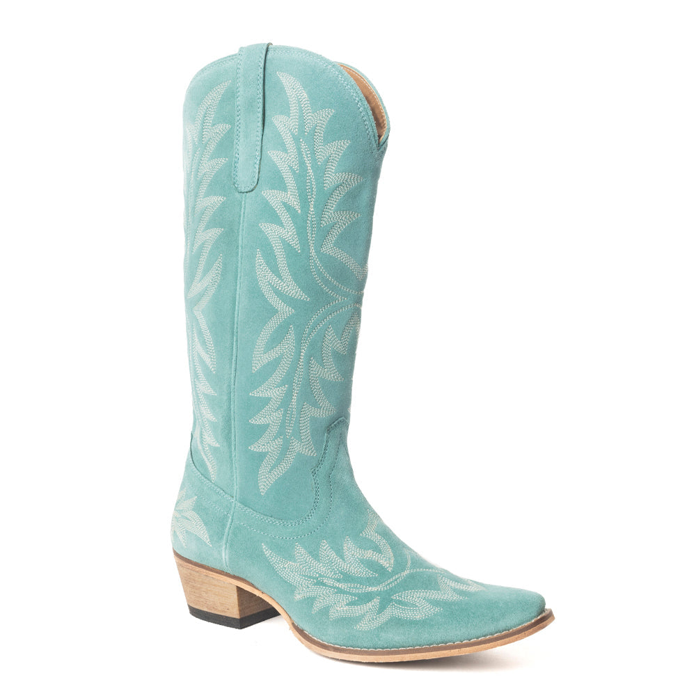 Midnight Trail Embroidered Leather Boots in Shadow Green