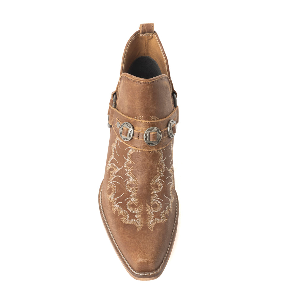 Western Ember Leather Embroidered Booties in Canyon Brown