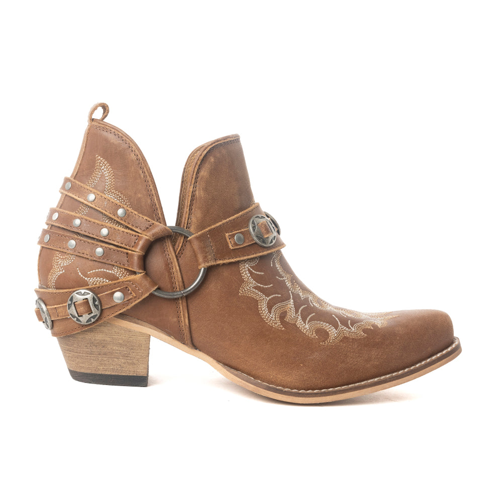 Western Ember Leather Embroidered Booties in Canyon Brown