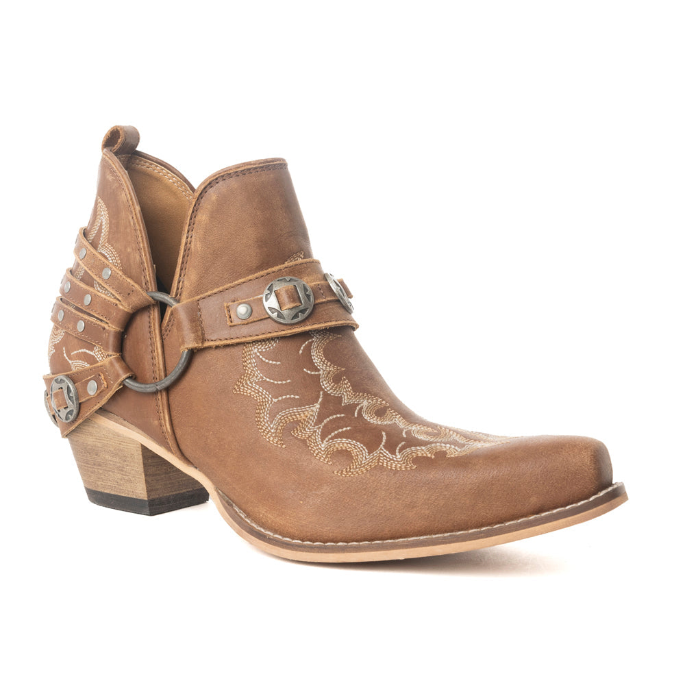 Western Ember Leather Embroidered Booties in Canyon Brown
