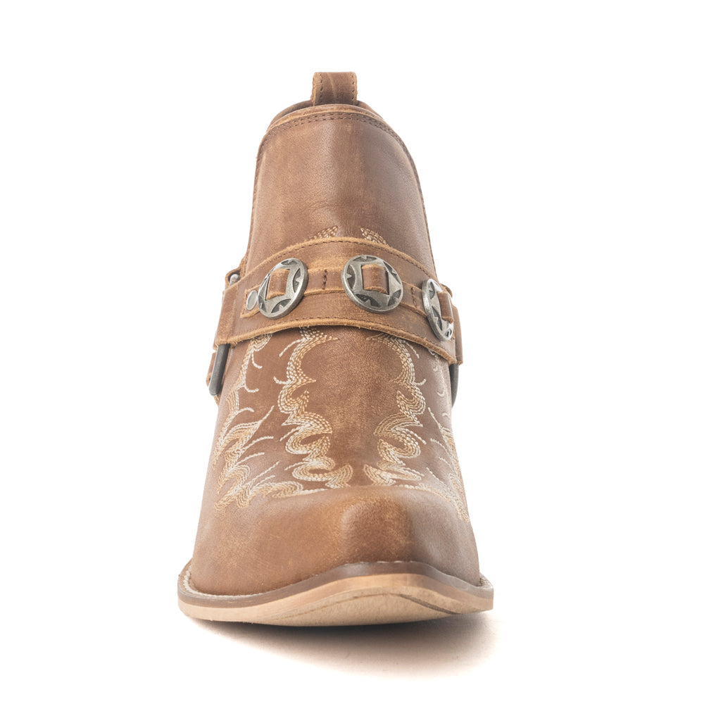 Western Ember Leather Embroidered Booties in Canyon Brown