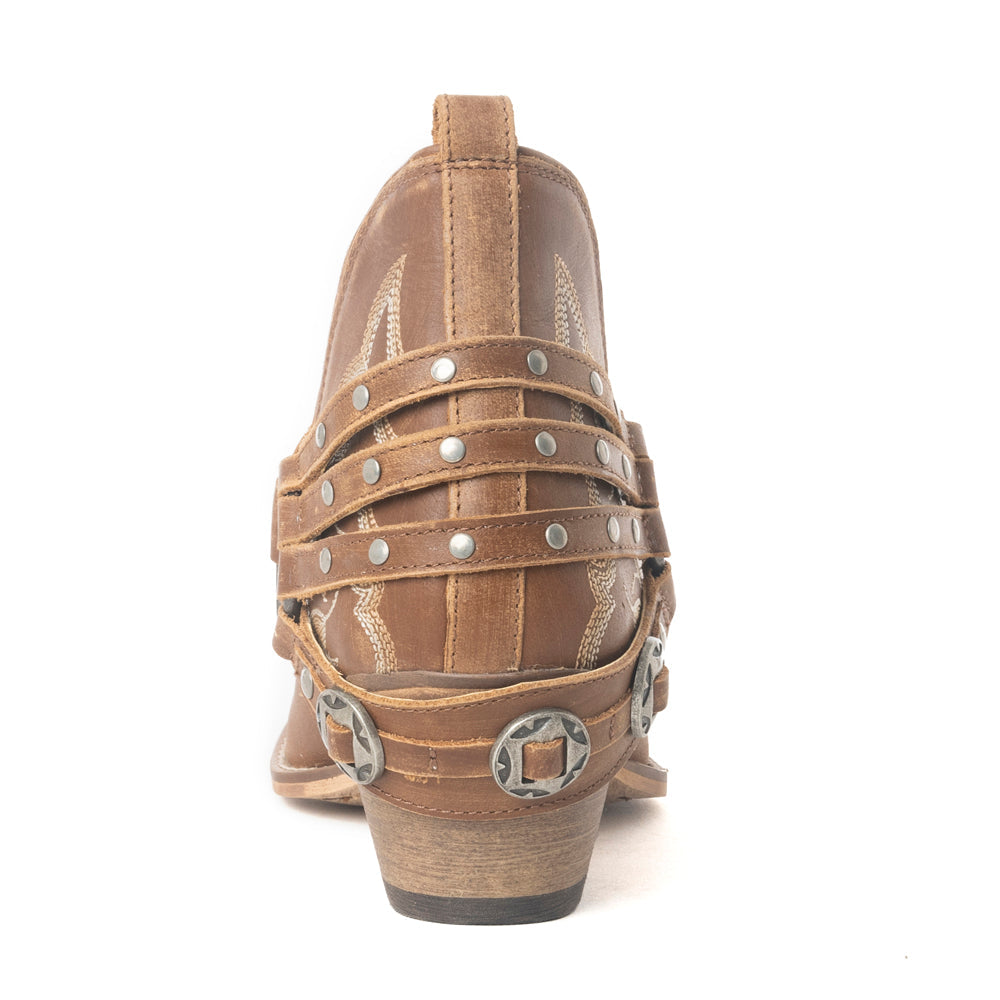 Western Ember Leather Embroidered Booties in Canyon Brown