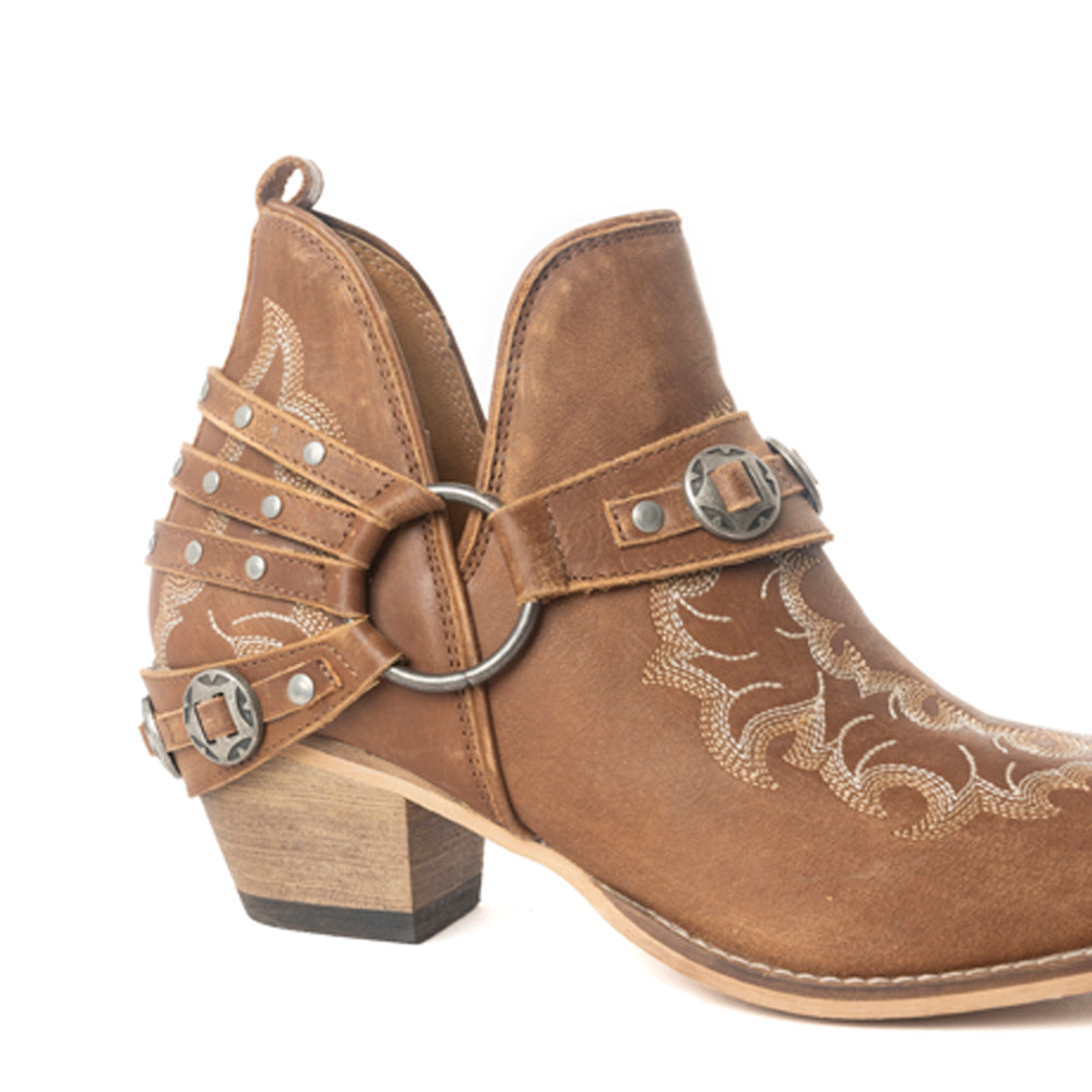 Western Ember Leather Embroidered Booties in Canyon Brown