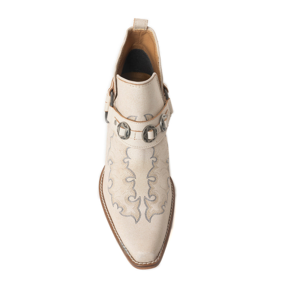 Western Ember Leather Embroidered Booties in White