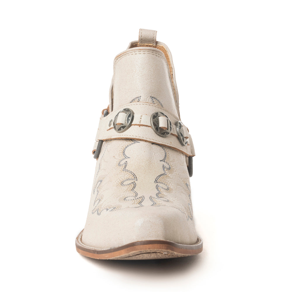 Western Ember Leather Embroidered Booties in White