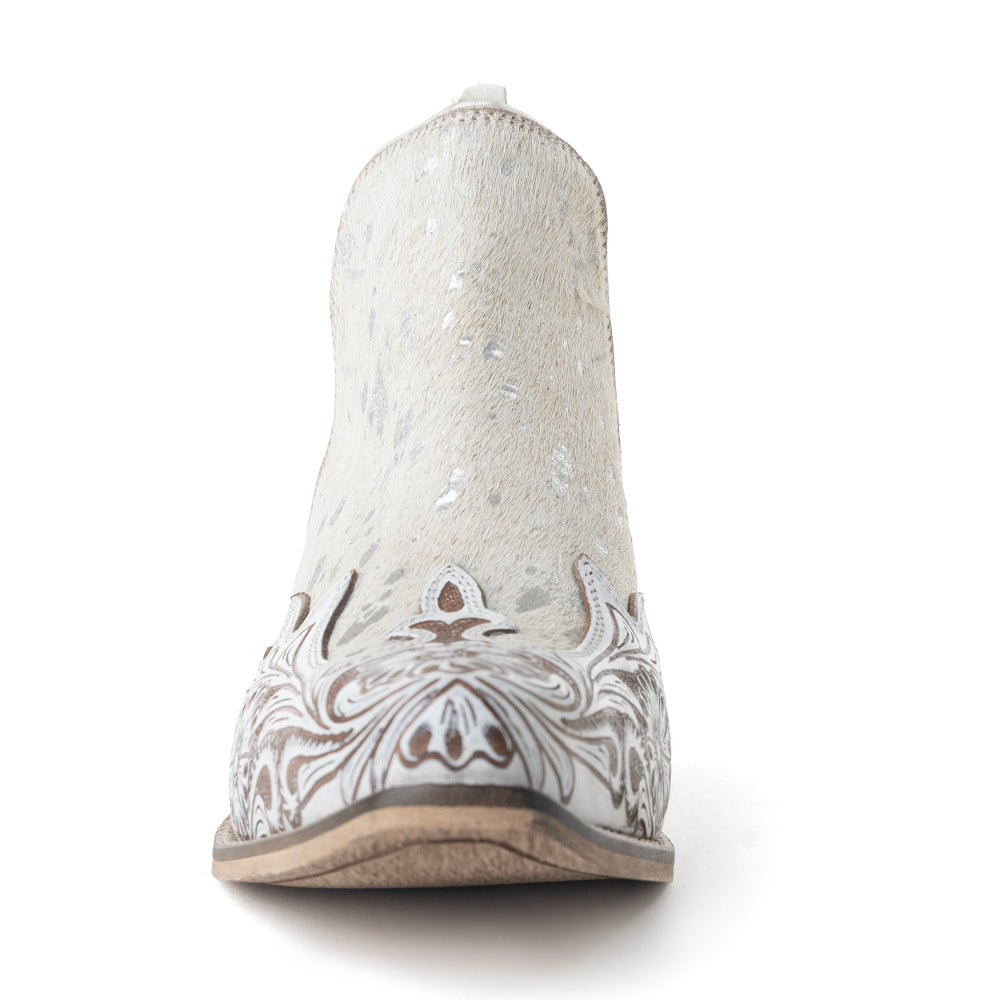 Starlit Range Handtooled Leather Booties in Frosted Mist
