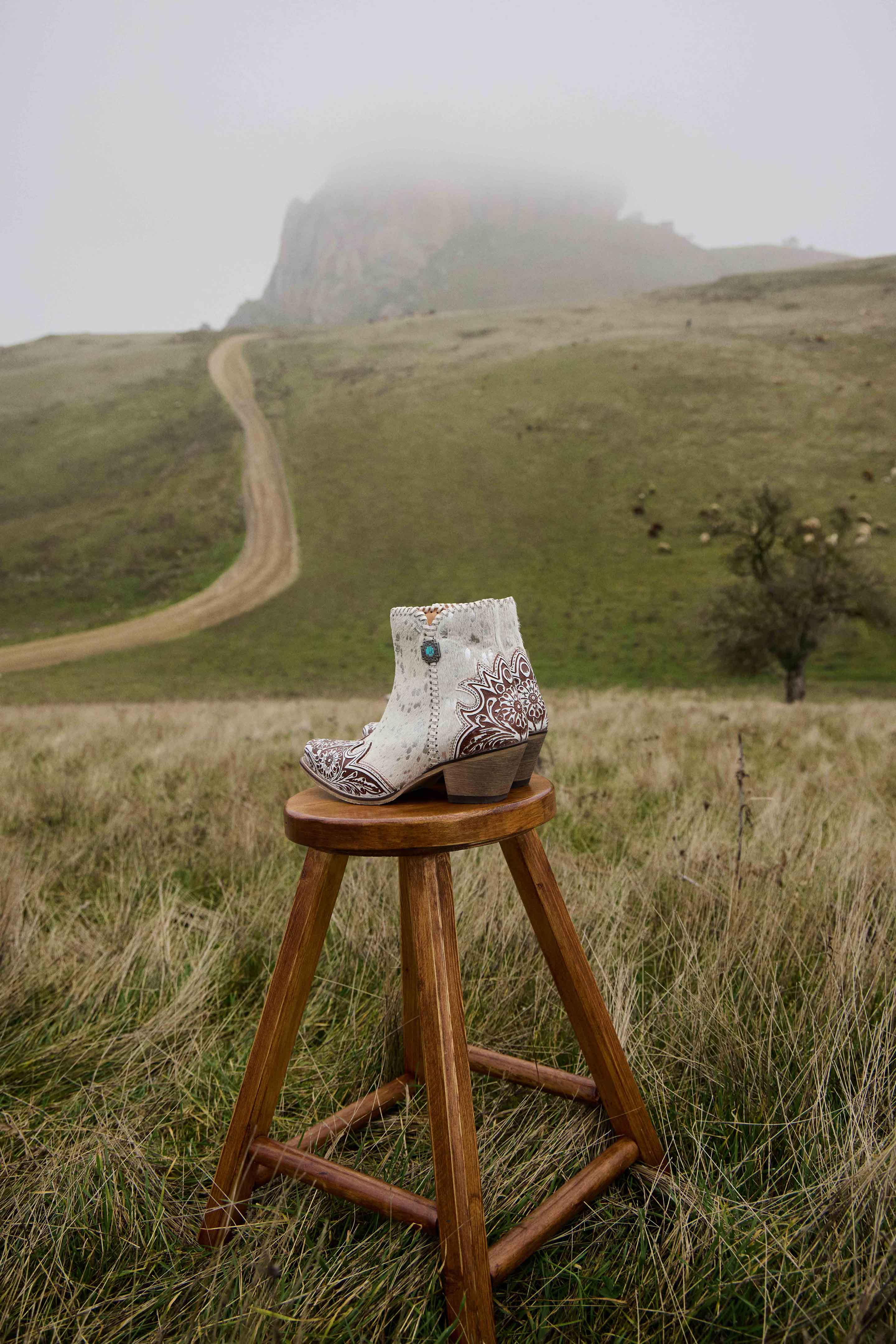 Sierra Belle Handtooled Leather Booties in Almond White