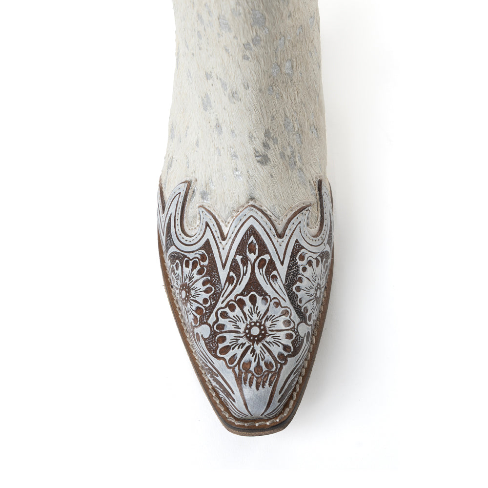 Sierra Belle Handtooled Leather Booties in Almond White
