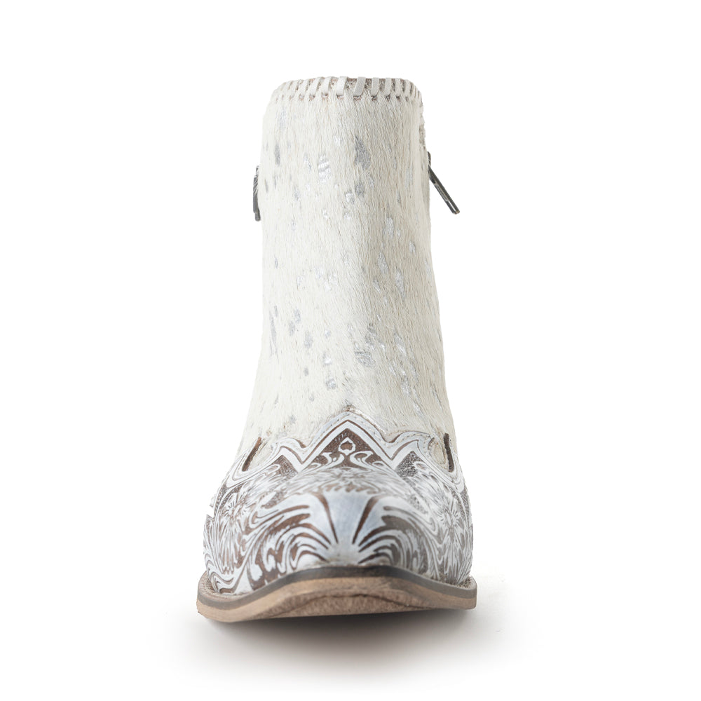 Sierra Belle Handtooled Leather Booties in Almond White