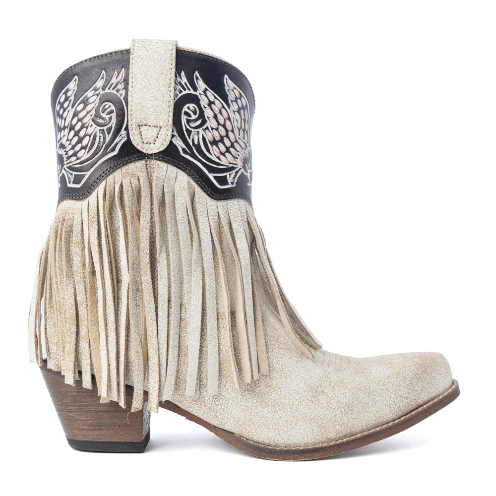 Canyon Night Bird Fringe Booties in Cream