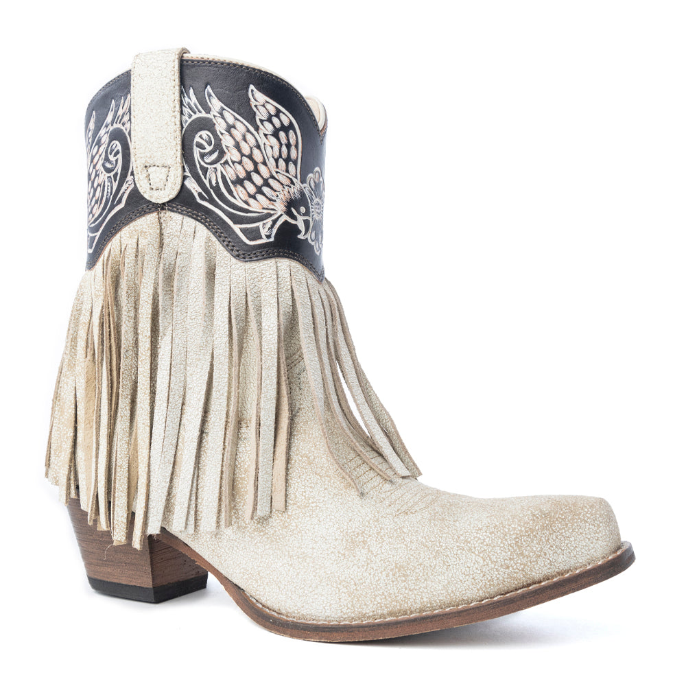 Canyon Night Bird Fringe Booties in Cream