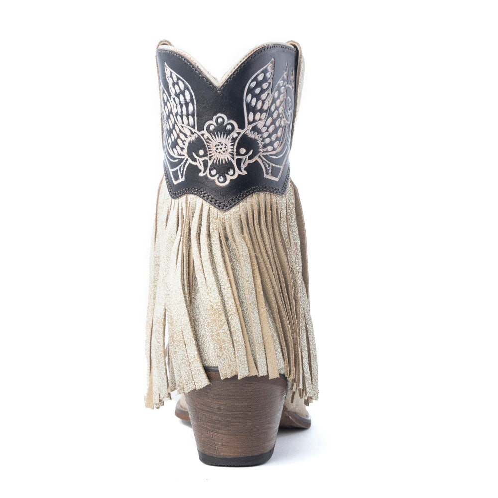 Canyon Night Bird Fringe Booties in Cream