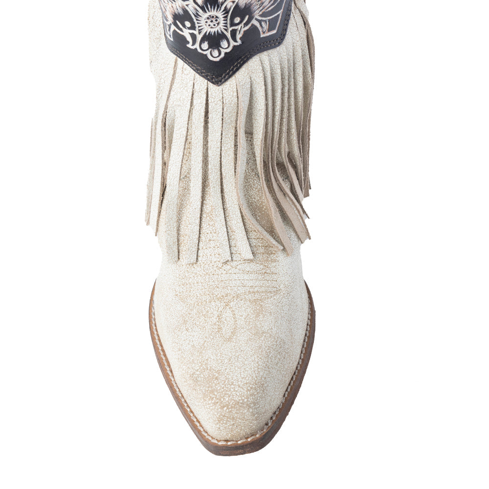 Canyon Night Bird Fringe Booties in Cream