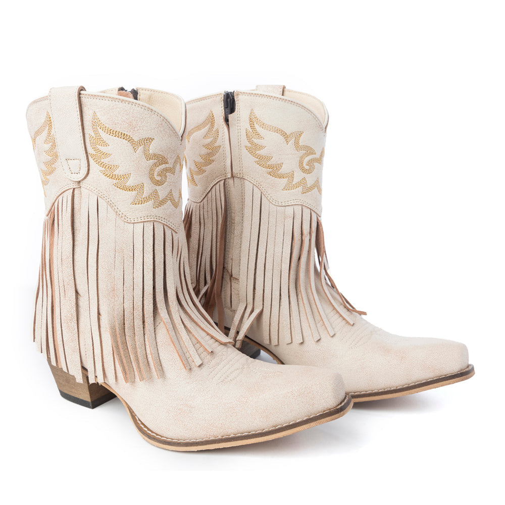 Desert Angel Fringe Booties in White