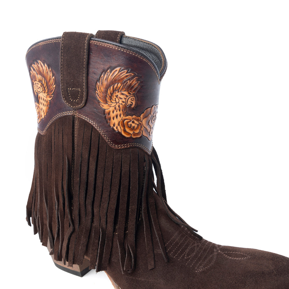 Phoenix Rising Fringe Western Booties in Tawny Brown