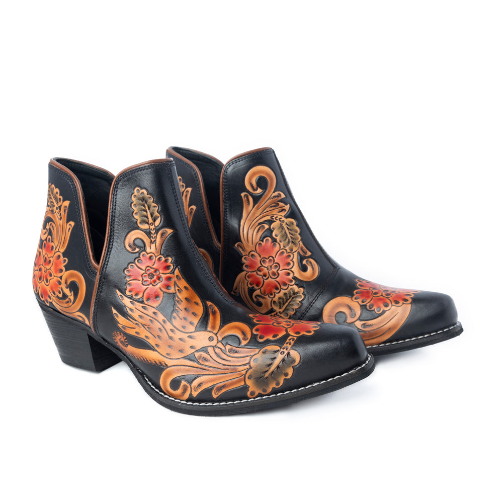 Midnight Desert Rose Booties in Black