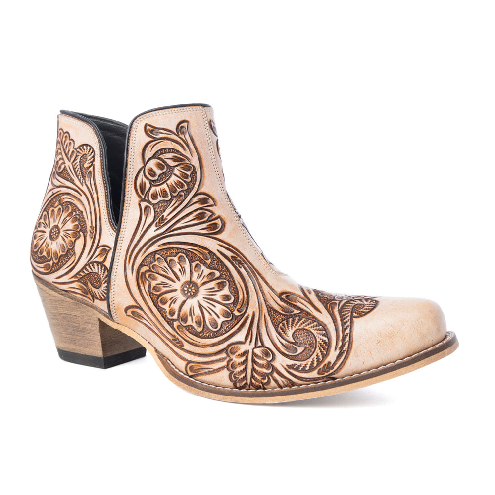 Floral Heirloom Western Booties in Cream