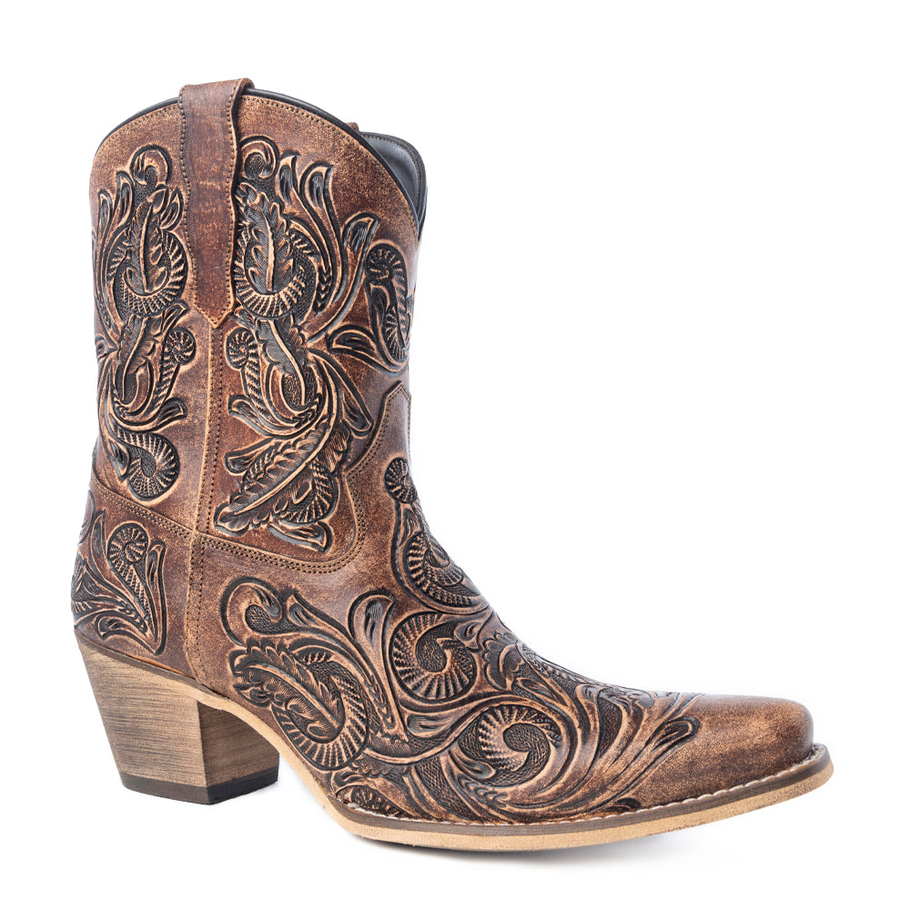Paisley Vintage Patina Western Booties in Tawny Brown