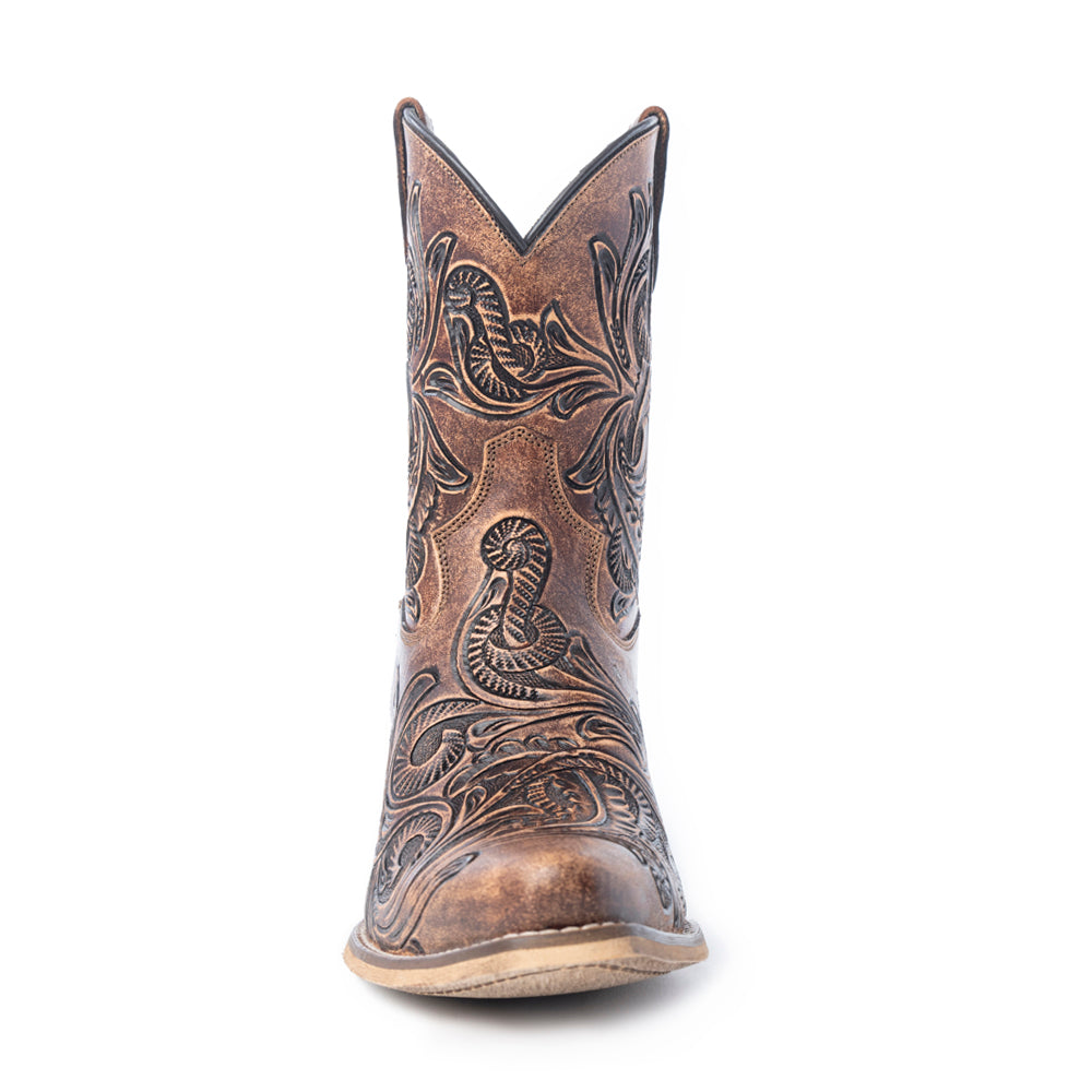 Paisley Vintage Patina Western Booties in Tawny Brown