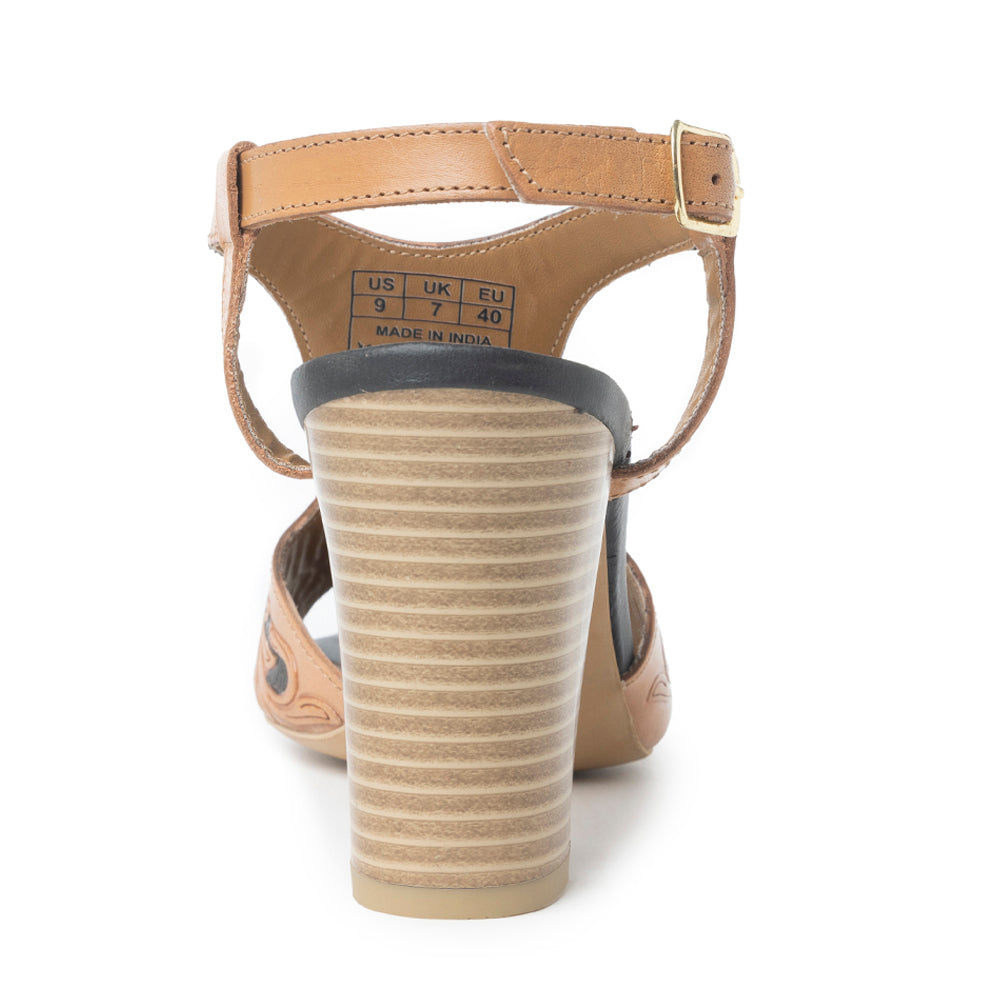 Rodeo Rose Handtooled Leather Heels in Amber Brown