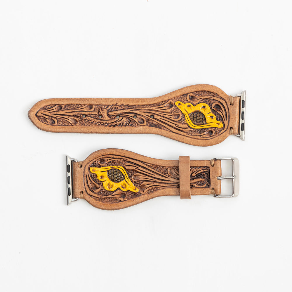 Lone Star Handtooled Leather Watch Band in Antique Tan