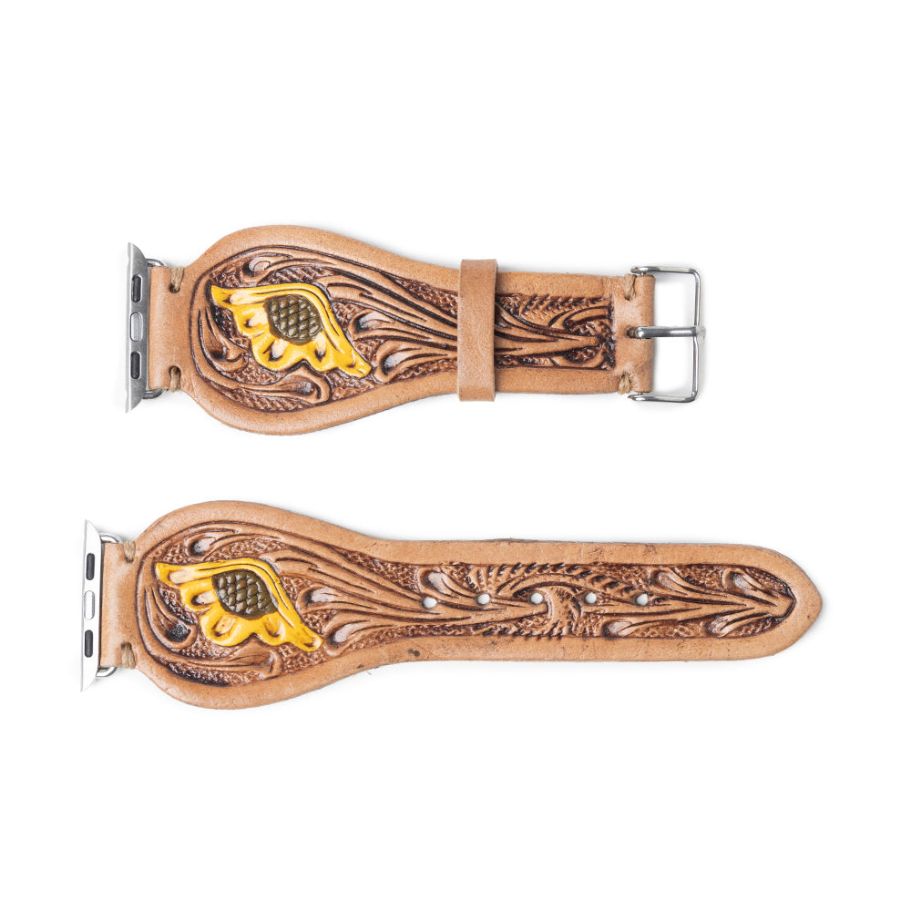 Lone Star Handtooled Leather Watch Band in Antique Tan