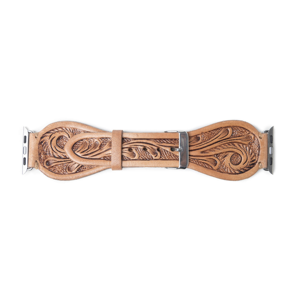 Lone Star Handtooled Leather Watch Band in Light Saddle Tan