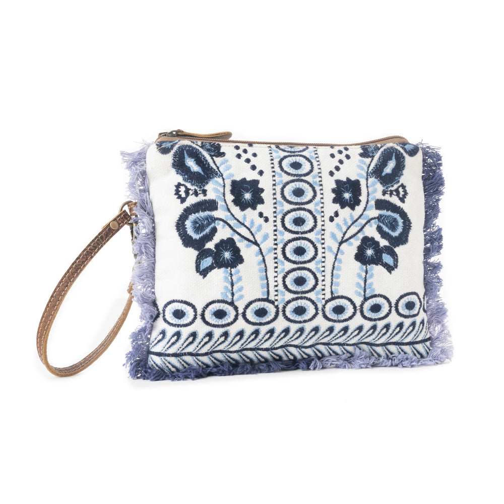 Mynora Sky Embroided Pouch in Artisanal Blue