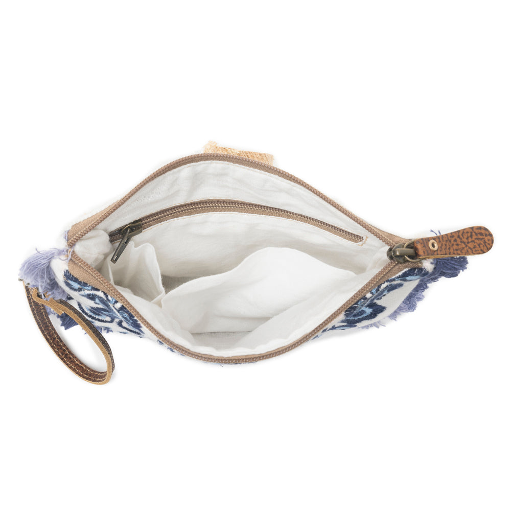 Mynora Sky Embroided Pouch in Artisanal Blue