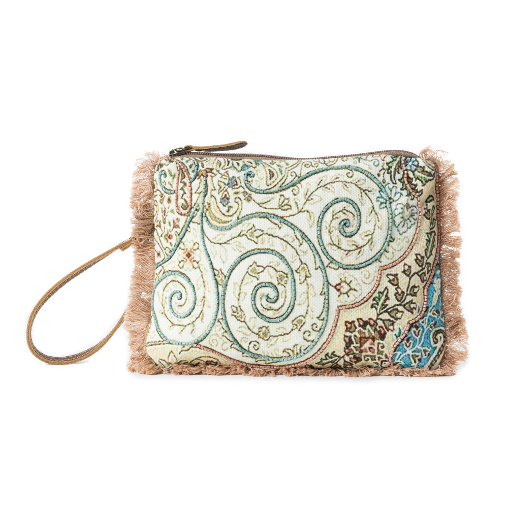 Mystic Meadow Embroidered Pouch in Boho Blue