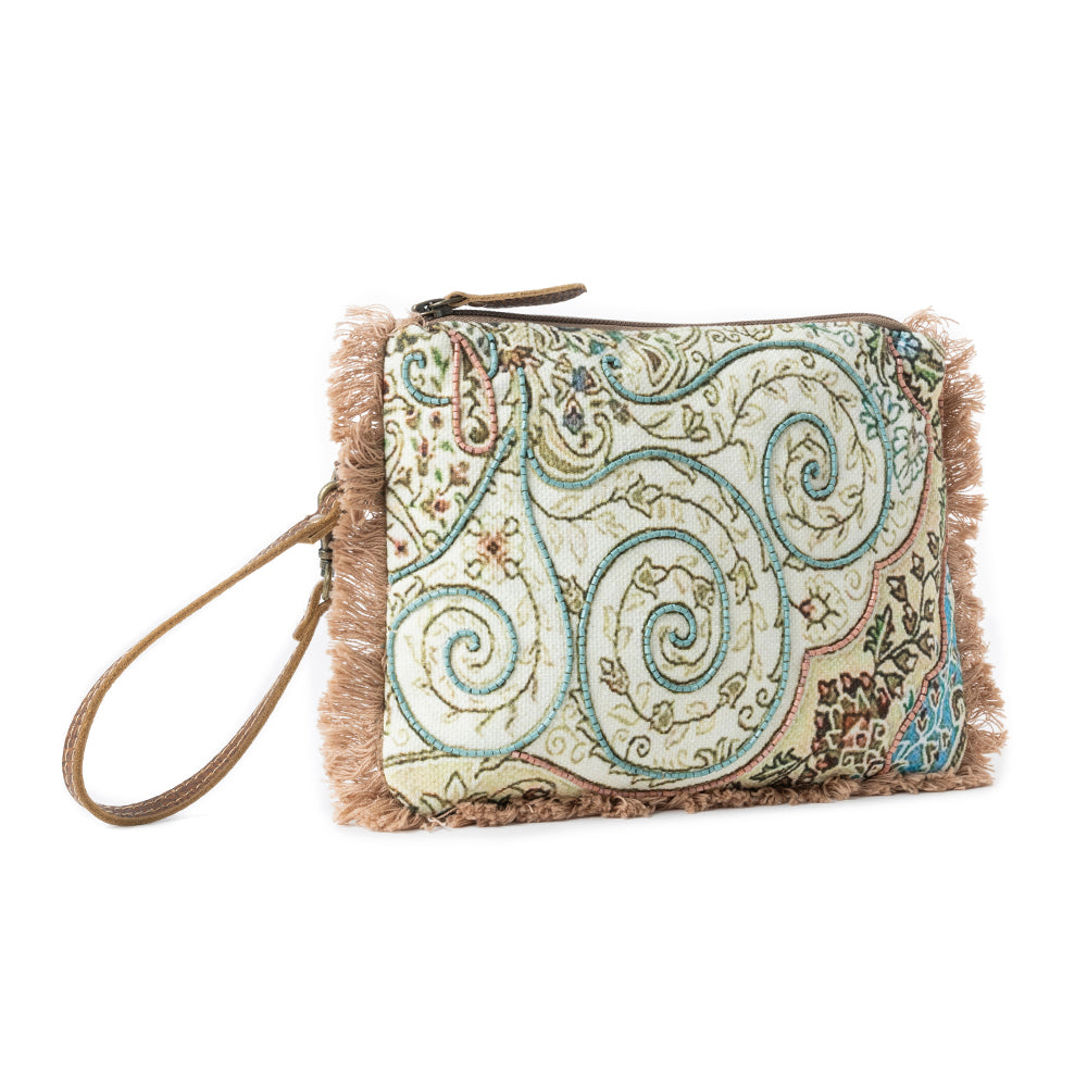 Mystic Meadow Embroidered Pouch in Boho Blue