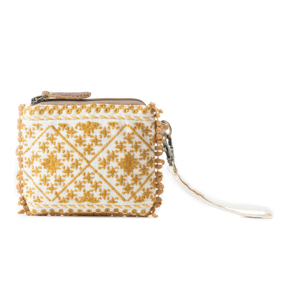 Savanna Glow Woven Pouch Bag in Sunny Gold