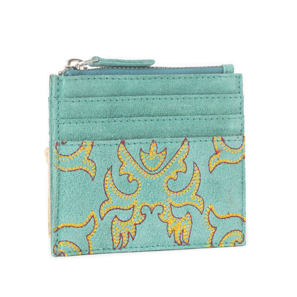 Cactus Sky Western Embroidered Credit Card Holder in Turquoise Haze