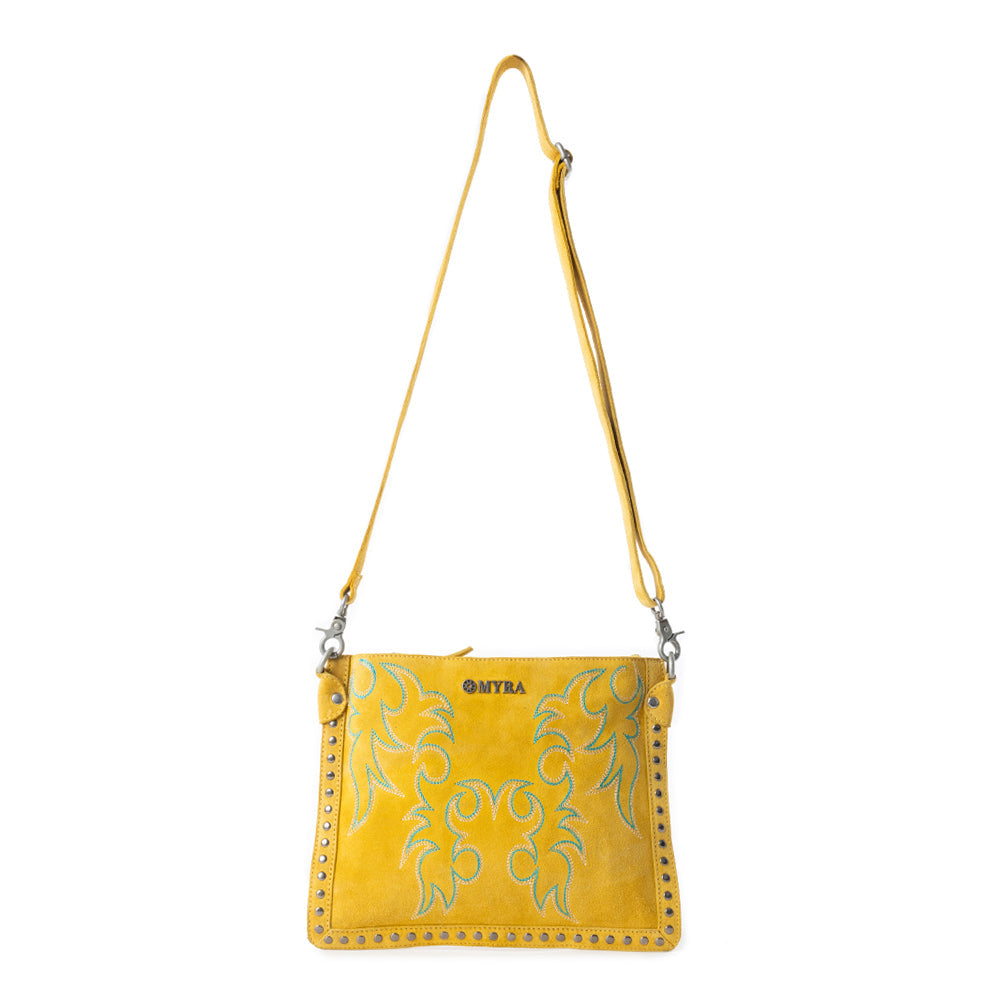 Texas Rose Western Embroidered Leather Bag in Yellow