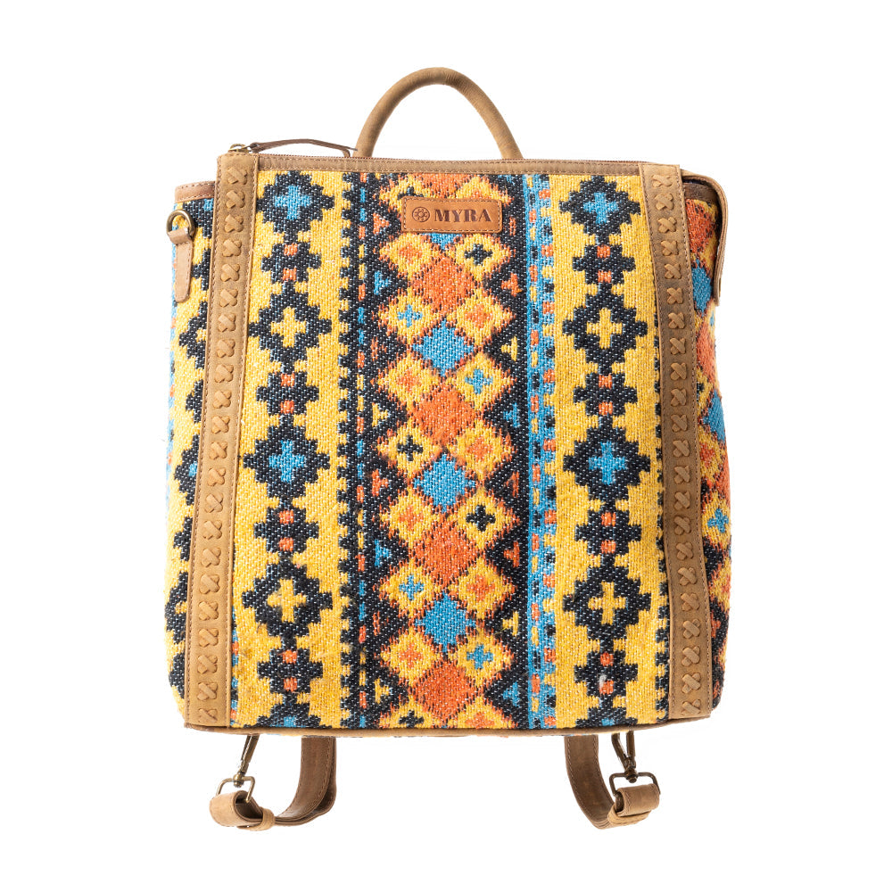 Navajo Loom Rug Leather Backpack in Desert Amber