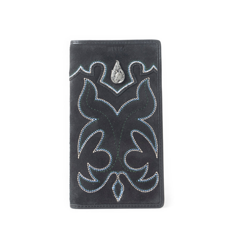 Ravenhide Embroidered Leather Wallet in Coal Black