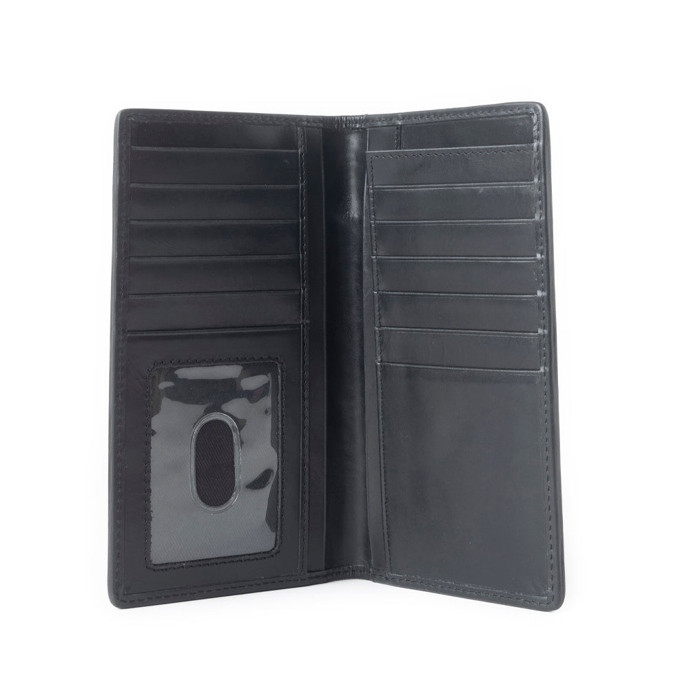 Ravenhide Embroidered Leather Wallet in Coal Black