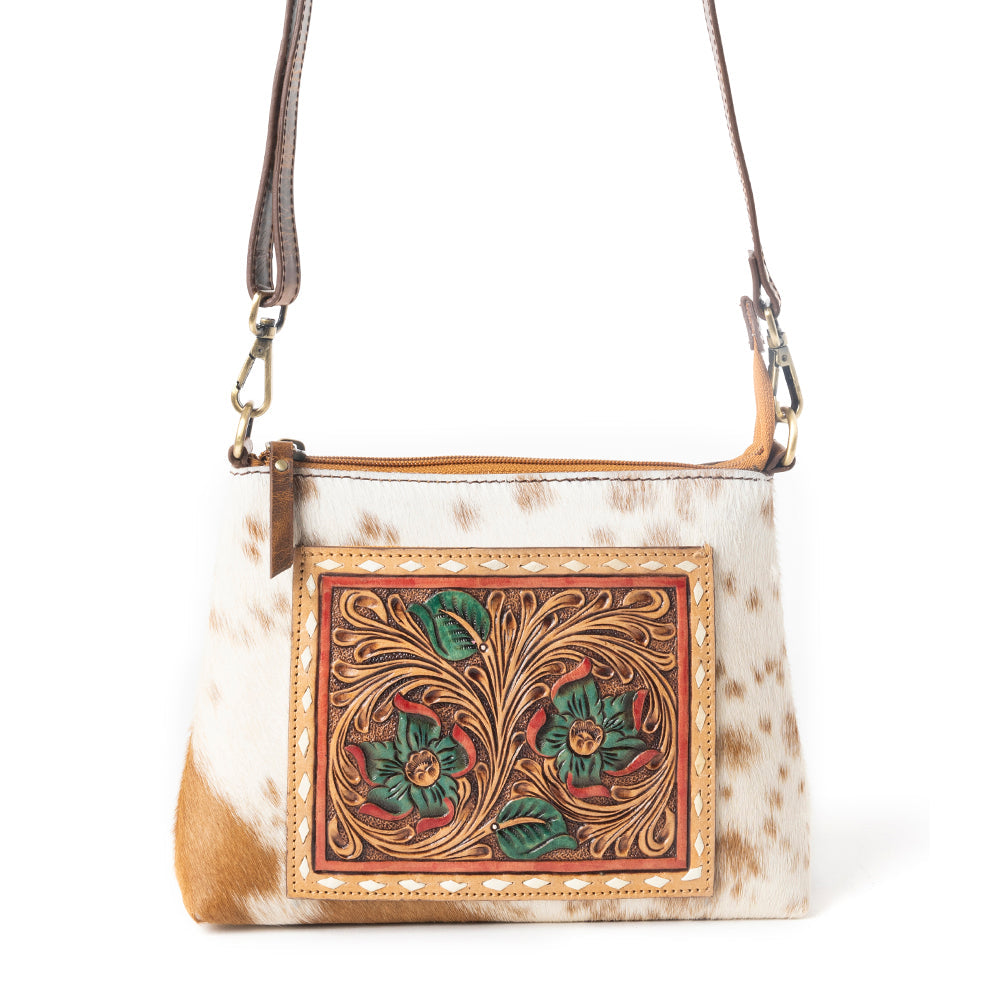 Santa Fe Bloom Handtooled Bag in Rustic Hide & Ivory