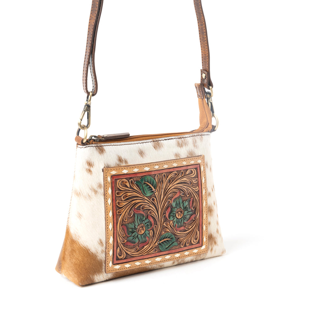 Santa Fe Bloom Handtooled Bag in Rustic Hide & Ivory