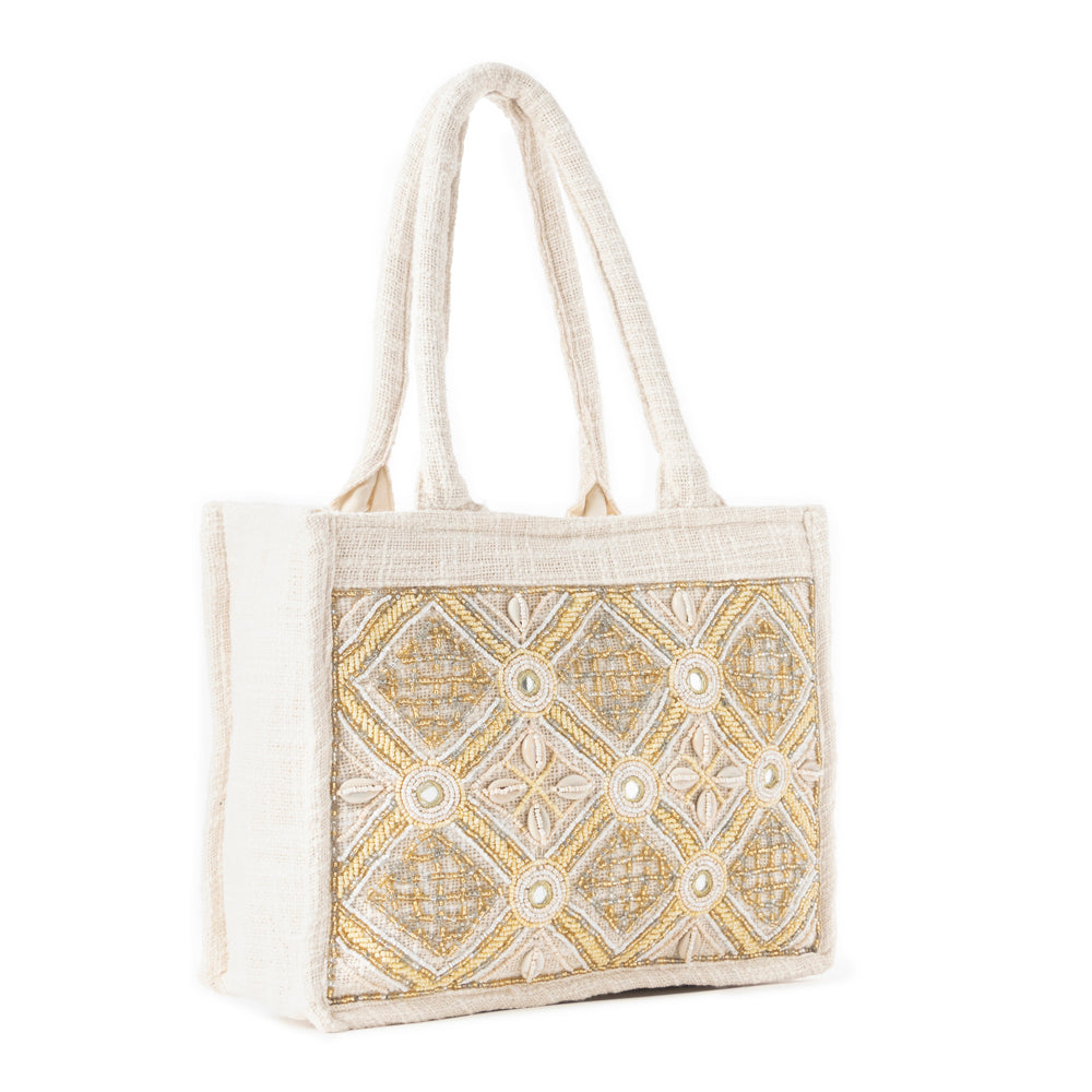 Gypsy Lace Canvas Bag in Boho White