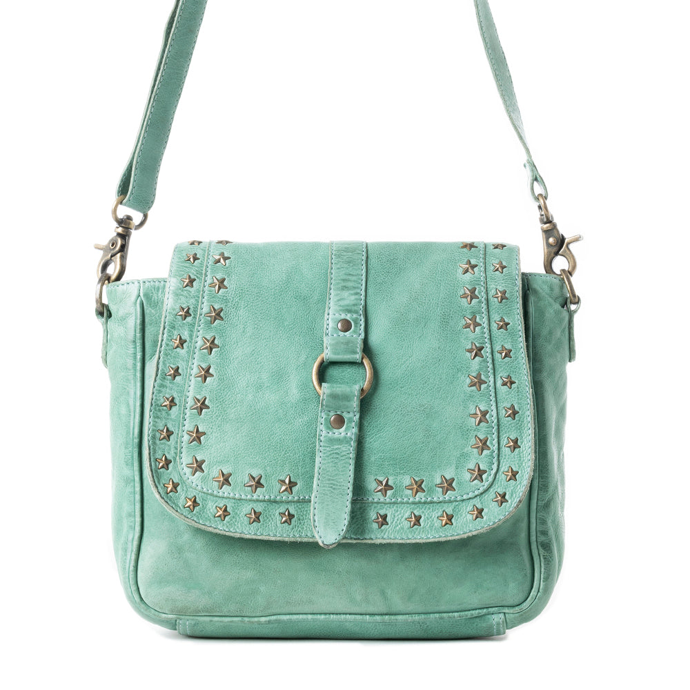 Western Scout Leather Crossbody Bag in Turquoise
