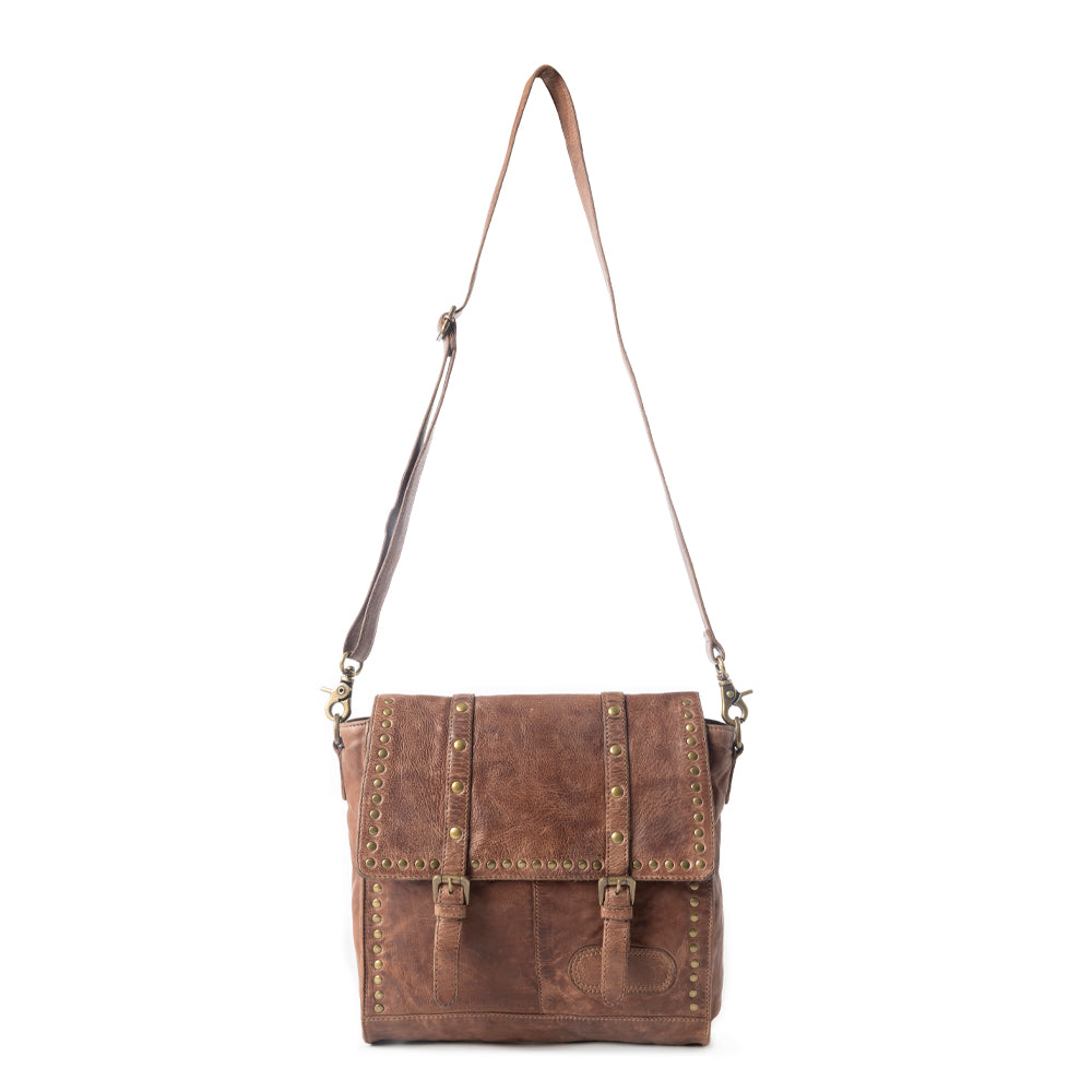 Western Rune Leather Crossbody Bag in Dark Brown