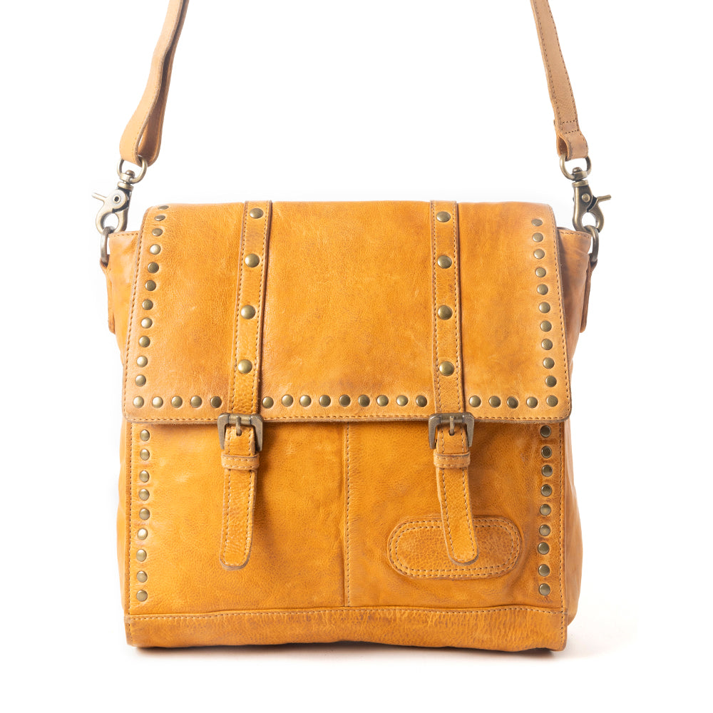 Western Rune Leather Crossbody Bag in Orange