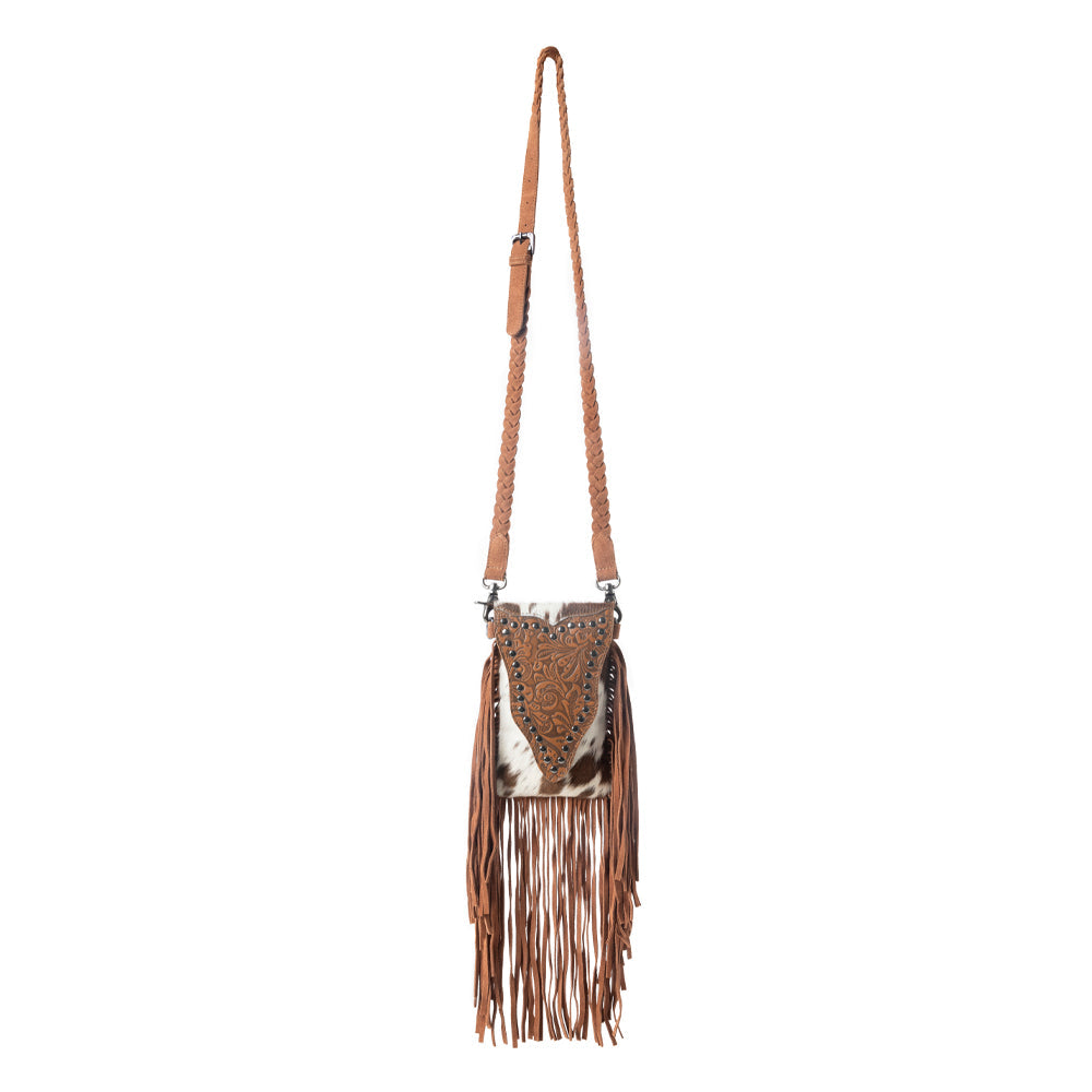 Dusk & Dust Fringe Leather Bag in Hairon Brown & White