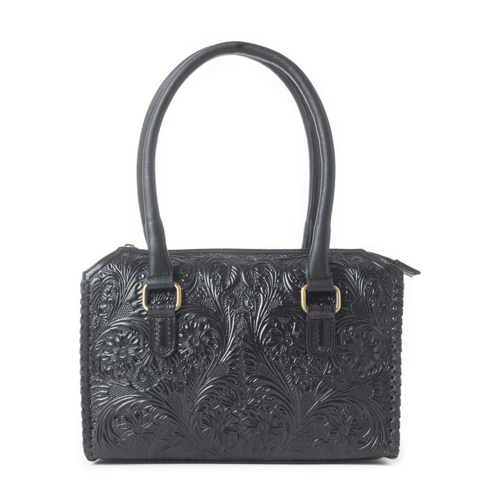 Midnight Grace Handtooled Leather Bag in Onyx Black